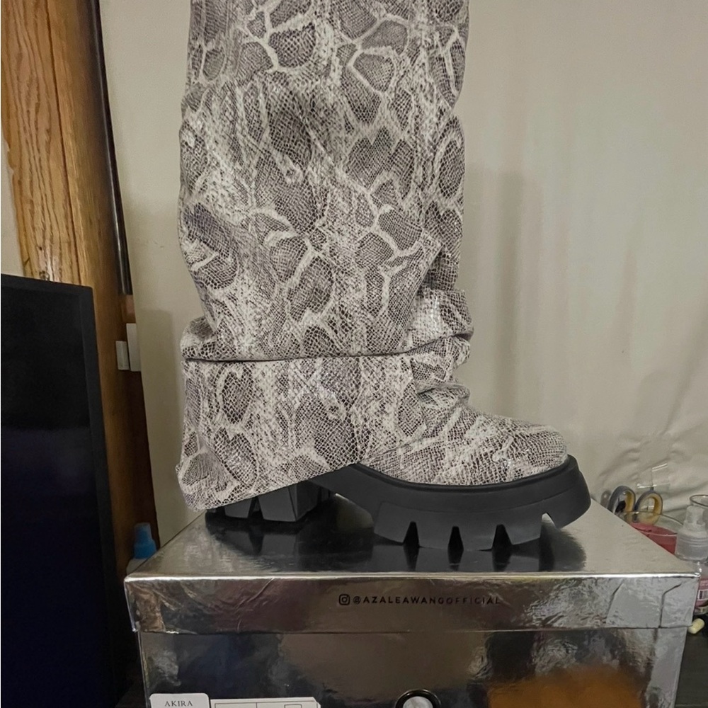 Akira Snakeskin Patterned Chunky Boots - Size 9